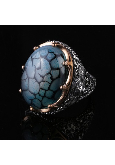 925 Ayar Gümüş Damarlı Yemen Akik Taşlı El İşçiliği Erkek Yüzük Silver