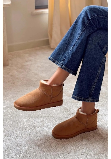 Pierre Cardin 52126 Süet İçi Kürklü Mini Boy Bilekte Kısa Kadın Bot Taba