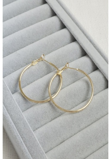 Kadın Küpe Kararmaz 14k Renk Vip Seri İnce Halka 4cm Küpe Altın