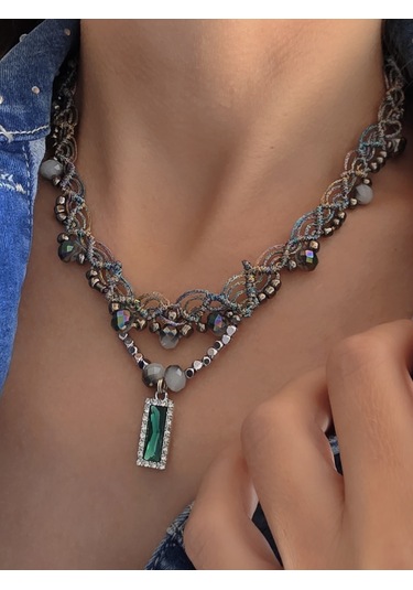 Makrome Bohem İp Örme Renkli El Yapımı Bağlamalı Kolye Çok REnkli