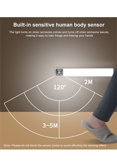Shineyee 20cm Siyah Led İnsan Algılama Gece Lambası, Şarjlı, Manyetik & Otostik, Parlaklık Ayarlanabilir, Cam Dolap/elbise Dolabı Için Siyah