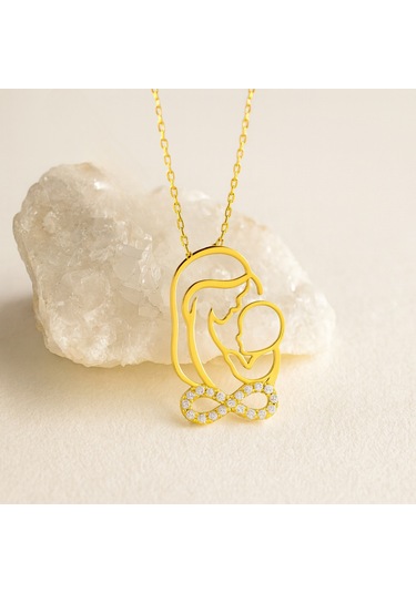 14 Ayar Altın Anne Ve Bebek Sonsuzluk Kolye Altın