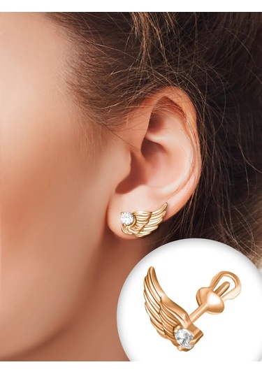 Zolotoj Merkurij Çivi Kulak Küpeleri Angel Kanatları Gümüş Altın Kaplama 365416916 Altın