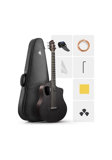 Donner Rısıng-g1 Carbon Fiber Akustik Gitar Seti Parlak Siyah