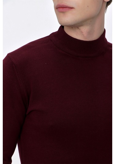 Basic Dinamik Fit Rahat Kesim Yarım Balıkçı Yaka Triko Kazak 99kc017002752 Koyu Bordo