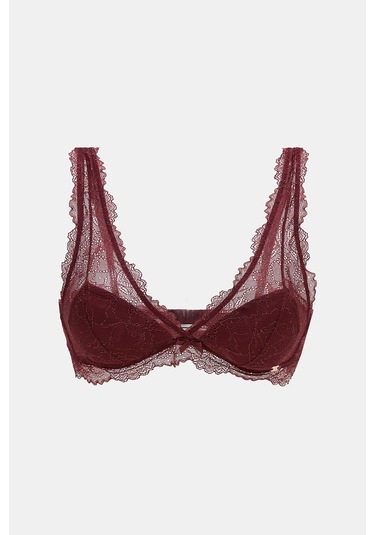 Roma Bordo Balensiz Dantelli Dolgusuz Üçgen Bralet Sütyen bordo