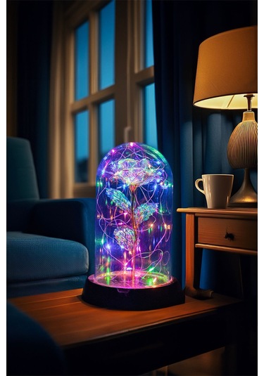 Anneler Gününe Özel Galaxy Rose Yapay Gül Fanus Lamba Usb'li Yapay Çiçek Hediyelik