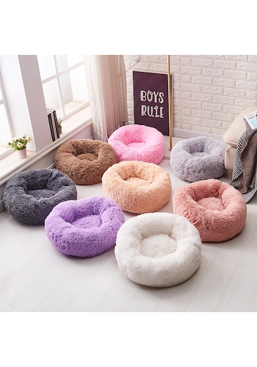 Moveevo Pelüş Kedi Yatağı: Yuvarlak Rahatlatıcı, Tüylü Sıcak, Kaydırmaz Tabanlı, Uykuyu İyileştiren Evcil Hayvan Yatağı