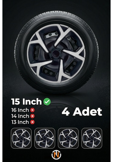 Renault R 9 Broadway 15 İnç Jant Kapağı Takım Siyah Gri C104