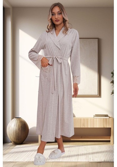 Mecit 1543 Bayan Vizon Büyük Beden Uzun Kollu Uzun Sabahlık Vizon