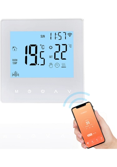 Yifomall Wifi Akıllı Dokunmatik Termostat - Tuya Uygulaması İle Kontrol, Mavi Arka Işık, 16a Elektrikli Isıtma, Sıcaklık Kontrol Paneli