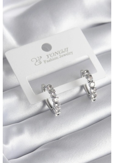 Dodes Dodes Pirinç Gümüş Renk Zirkon Taşlı Halka Model Kadın Küpe Tg27bkp10016 Çok Renkli