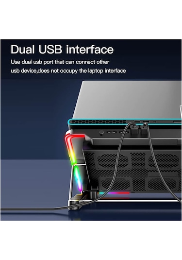 Oyuncu RGB Ledli Notebook Soğutucu Stand 6 Fanlı Yükseklik Ayarlı