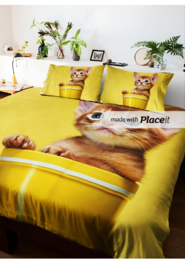 Sarıkedi Çift Kişilik Nevresim Takımı Pamuk Saten 240 260 Cm Sarı