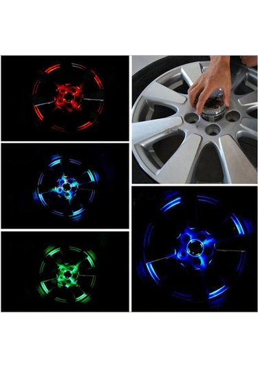Ayt Sunup Led Işıklı Araba Tekerlek Göbek Kapağı 12 Led 4 Renk 6.5x6.5x4.5cm Oto Jant Ortası Kapak
