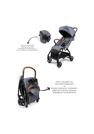 Kanz Xflop Autofold Kabin Boy Bebek Arabası Dark Grey