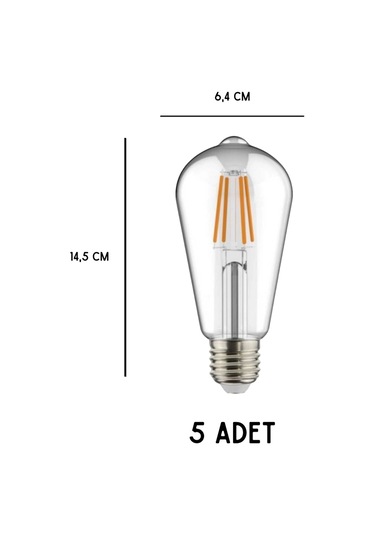 K2 Kes505 Led Filament Ampul 6w E27 Duy Günışığı - 5 Li Paket