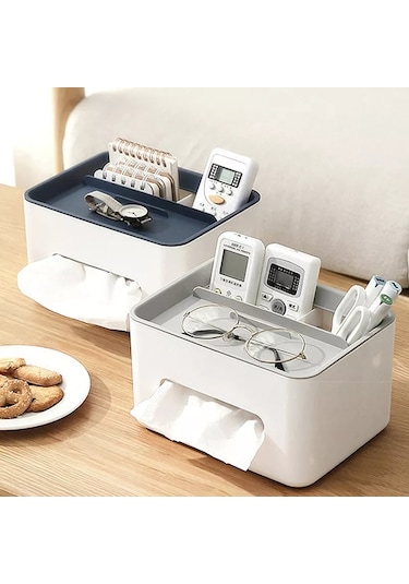 Gri-masaüstü Doku Kutusu Çok Fonksiyonlu Masa Kağıt Kutusu Mendil Kutusu Makyaj Organizatör Peçete Tutucu Telefon Uzaktan Kumanda Tutucu