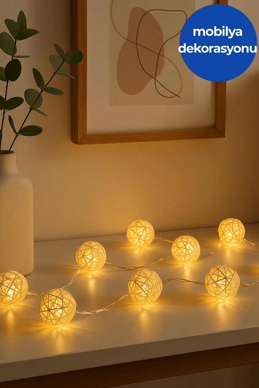 Technojet Dekoratif Rattan Top Led Işık, 20 Led, Usb + Kumanda, 8 Mod, 4mt