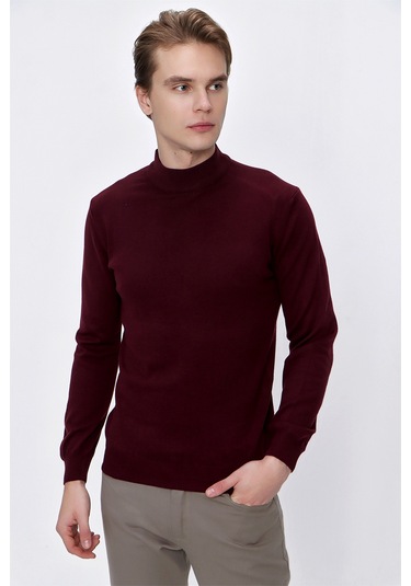 Basic Dinamik Fit Rahat Kesim Yarım Balıkçı Yaka Triko Kazak 99kc017002752 Koyu Bordo