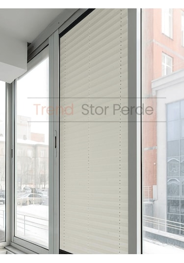 Krem Plise Katlanır Cam Balkon Perdesi - Ofis Perdesi - Salon Perdesi - 029 Krem