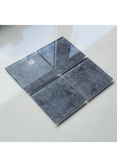 Decorita Cam Bardak Altlığı Gri Mermer Görünümlü 4'lü Takım 10 x 10 CM Gri