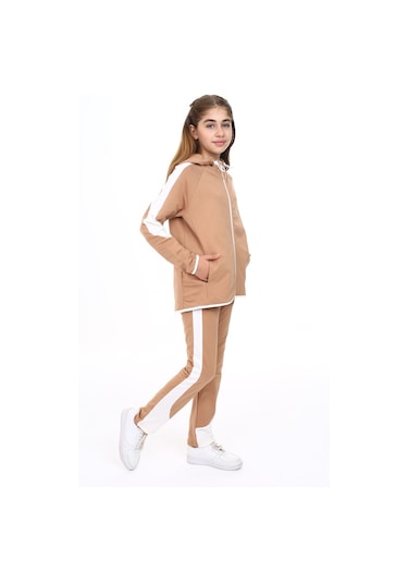 Toontoy Kız Çocuk Reglan Kol Tnty Coll Baskılı Eşofman Takım Kahverengi