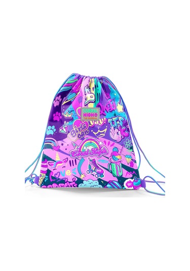 Coral High Kids Grafiti Desenli İpli Büzgülü Sırt Çantası 12648 Pembe - Mor