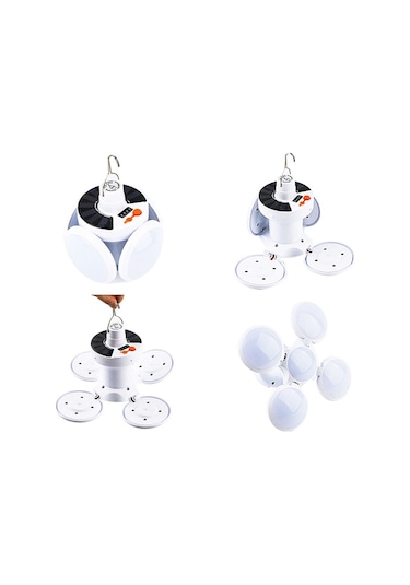 Powermaster Pm-22986 Olar Panelli Şarjlı Çift Bataryalı 5li Katlanabilir Acil Durum Kamp Lambası Beyaz