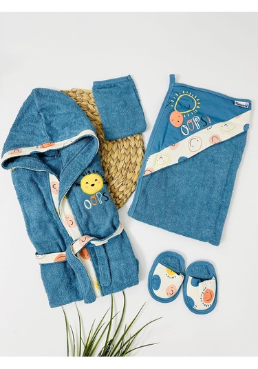 Smile 4 Parça 0.36 Ay Kullanıma Uygun Bornoz Seti - Mavi Mavi