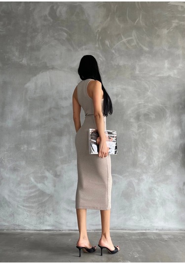 Halter Elbise Bej