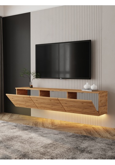 NEON (atlantik çam) IŞIKLI DUVARA MONTE TV ÜNİTESİ