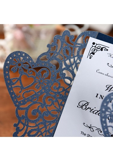 Shineyee 10 Adet Deniz Mavisi Gümüş Kağıt Davetiye Kapakları - Kalp Desenli, Düğün/doğum Günü Davetiyeleri, 18x12cm, D126 Serisi