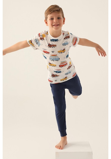 Roly Poly 3358 Surf's Up Erkek Çocuk Pijama Takımı Krem
