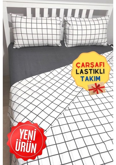 Karo Siyah Pamuklu Nevresim Takımı 120x200 Yataklar İçin Beyaz