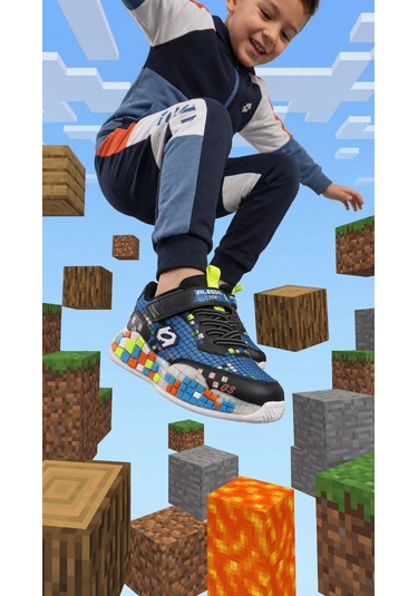 Nstil Günlük Unisex Çocuk Spor Ayakkabı Sneaker Cırtlı Rahat Hafif Konforlu Dayanıklı 02-03 Siyah - Saks