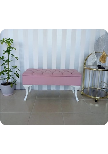 Lüks Yarım Sandıklı Kapitoneli Dekoratif Puf Pembe