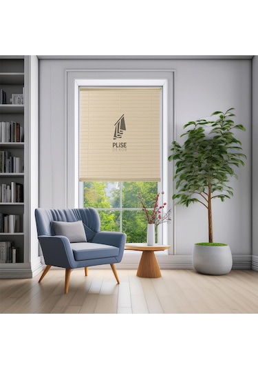 Plise Dekor Krem Plise Perde - Cam Balkon Perdesi Yapıştırma Profilli