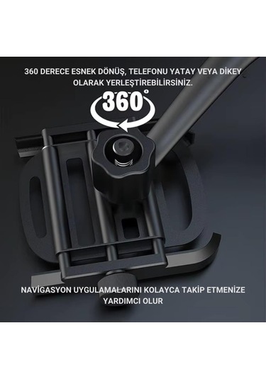 Polham Ful Metal Gidon Uyumlu 360 Derece Dönen Başlık Motorsiklet Telefon Tutucu, Bisiklet, Scooter Uyumlu Sıkıştırmalı Tutucu
