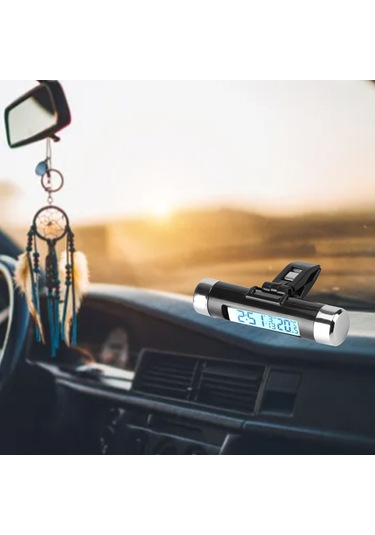 Geeroyoo Araba İçin Dijital Saat Ve Termometre - Lcd Ekran, Arka Işık, Klip Ve Çift Taraflı Yapıştırıcı Pil Yok