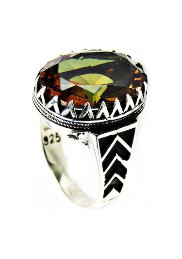 Zultanit Oval Büyük Taşlı Gümüş Erkek Yüzük