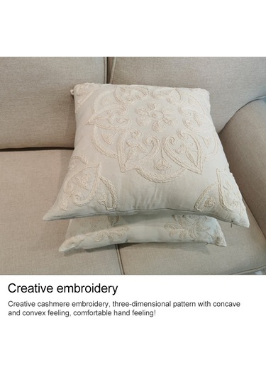 Sones Pamuklu Kordon Nakışlı Yastık Minder Kılıfı Çekirdeksiz, Boyut: 50x50cm Gri