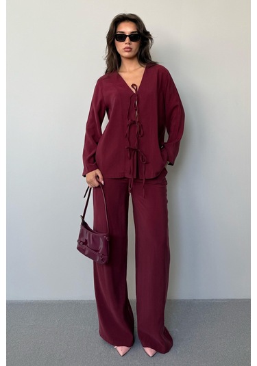Madmext Bordo Önü Bağlamalı Alt Üst Takım Mg2473 Bordo