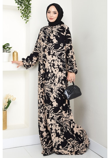 Dilşen Düğmeli Dokuma Viskon Elbise 1562 - Vizon Vizon