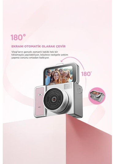 Torima CMR46 2K Flip Ekranlı Mini Dijital Video Kamera Pembe