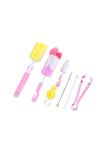Pembe 7 Adet Biberon Temizleme Fırçası Sünger Bardak Fırçası Süt Ağız Fırçası Saman Fırçası Bardak Temizlik Malzemeleri