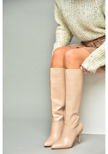 Fox Shoes R372453009 Ten İnce Topuklu Kadın Çizme Ten