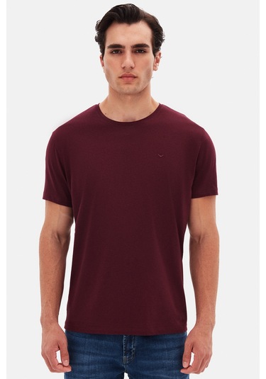 Ds Damat Regular Fit Mürdüm Düz Nakışlı %100 Pamuk T-shirt 4hc140632006m MÜRDÜM