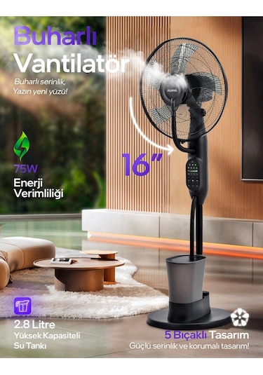 Auhma Acfn01 16 İnç 5 Bıçaklı 2.8 Litre Kapasiteli Buharlı Güçlü Vantilatör
