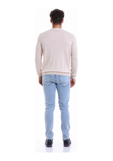 Hatemoğlu Erkek Regular Fit Düz Pamuk Bisiklet Yaka Triko Kazak - Bej